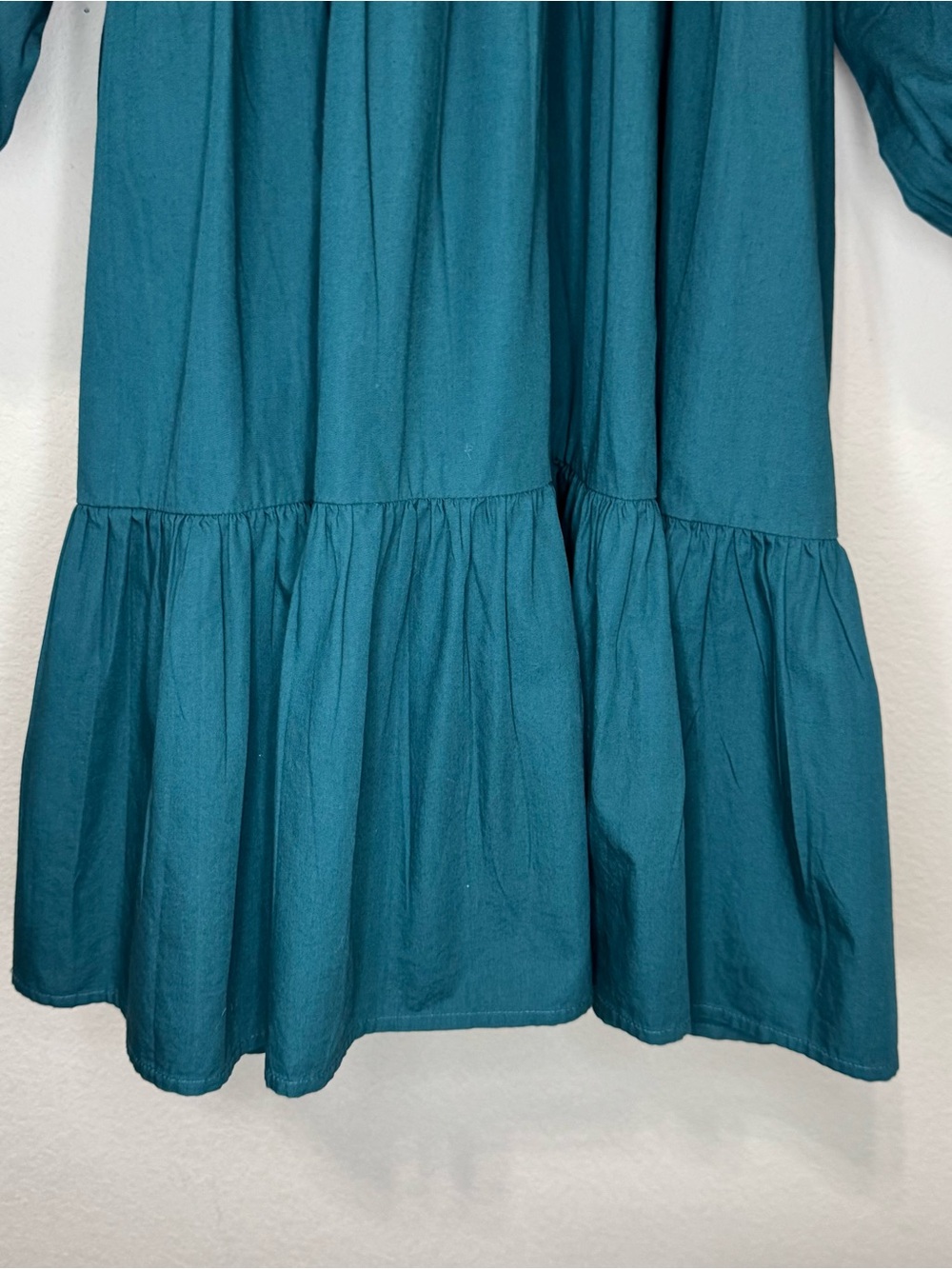 MUD PIE | Teal Tiered Puff-Sleeve Bow Back Dress Size Large - Picture 3 of 12